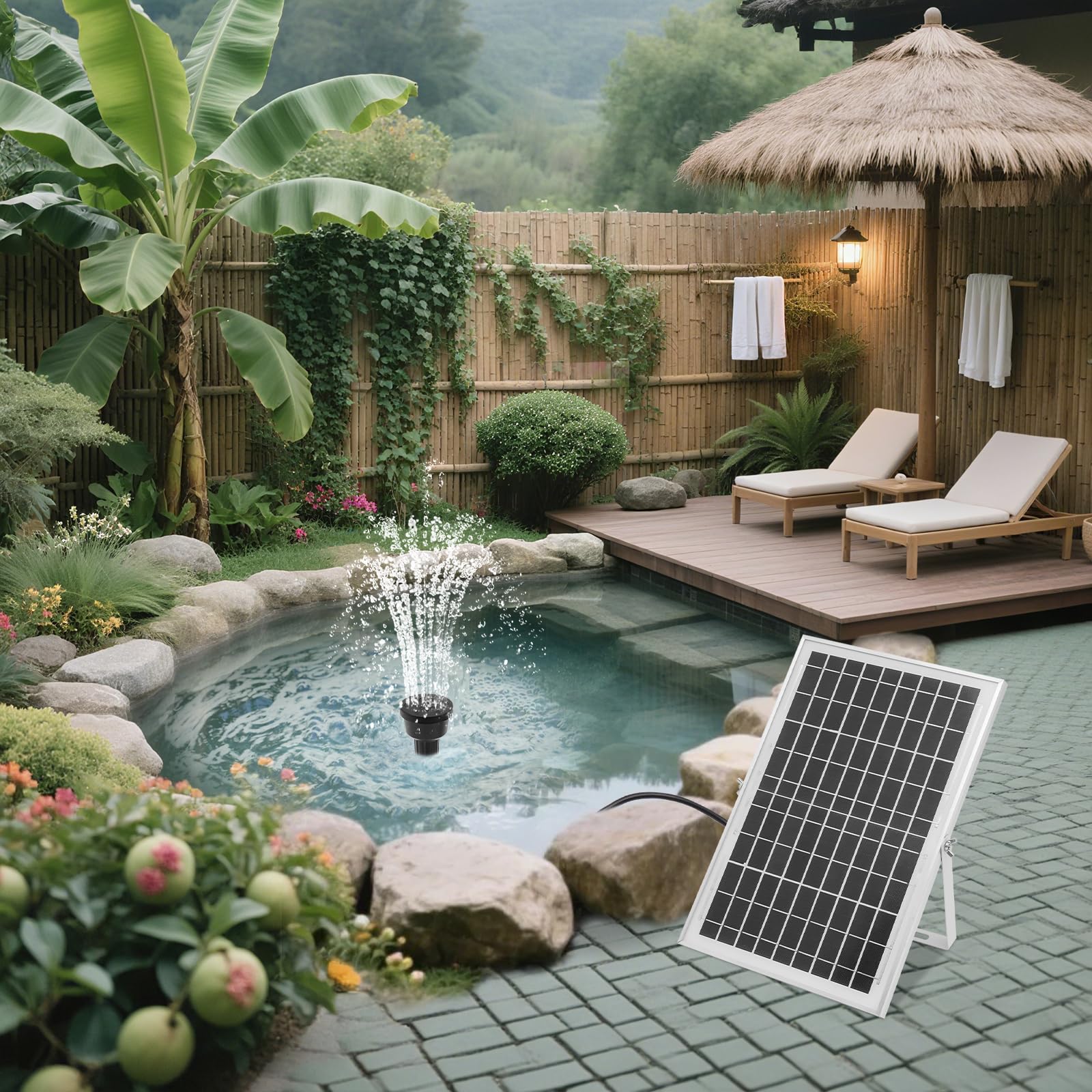 Solarna pompa do stawu 10 W, 1000 l/h, pompa solarna z bezszczotkową pompą do stawu ogrodowego, fontanny i zabaw wodnych, zasilana energią słoneczną pompa wodna do użytku na zewnątrz, bez przyłącza