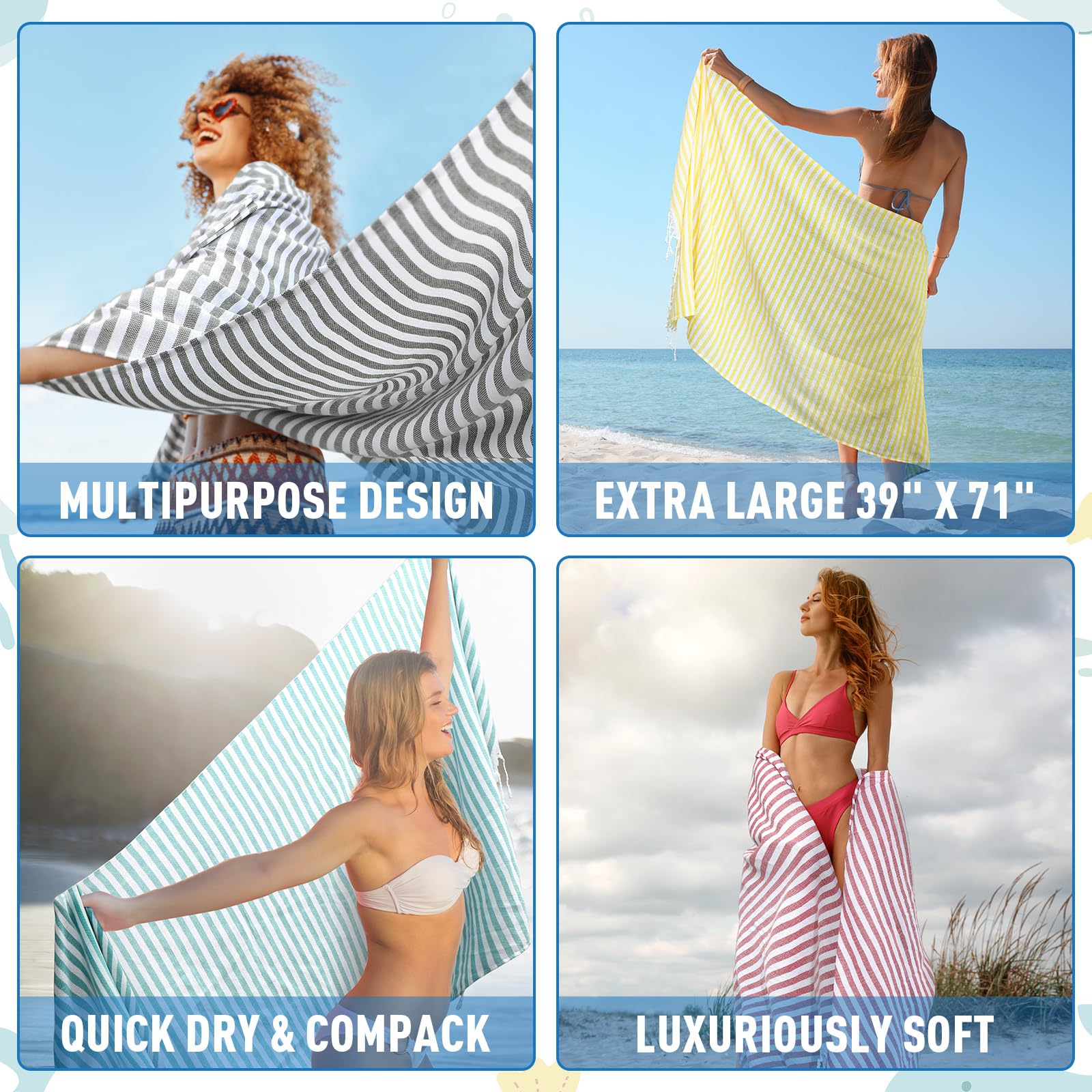 12-Pack Turkish Cotton Beach Towels – Oversized 40x71", Quick Dry, Mix Colors - View #9