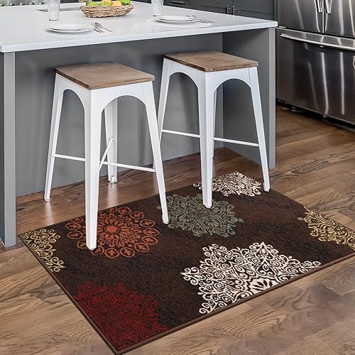 Antep Rugs Alfombras modernas florales 2 x 4 antideslizantes (antideslizante) de perfil bajo con respaldo de goma para cocina (marrón, 2 pies 3 Antep Rugs Alfombras modernas florales 2 x 4 antideslizantes (antideslizante) de perfil bajo con respaldo de goma para cocina (marrón, 2 pies 3