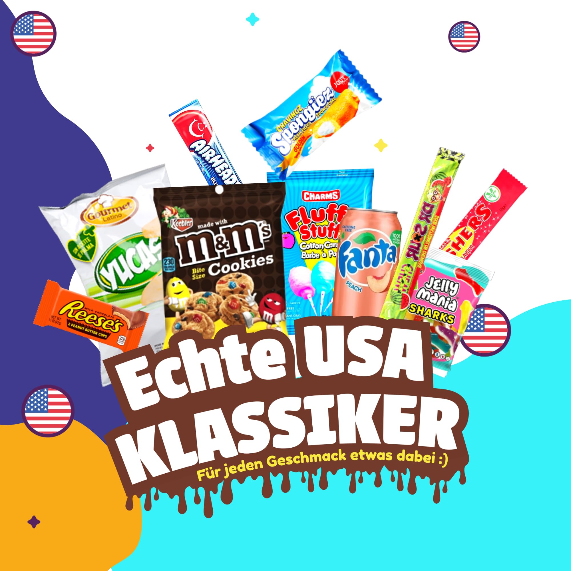 Amerikanische Süßigkeiten Box mit 24 Snacks – Süßigkeiten aus aller Welt - American Candy Box – Sweets Süssigkeiten Box aus Amerika