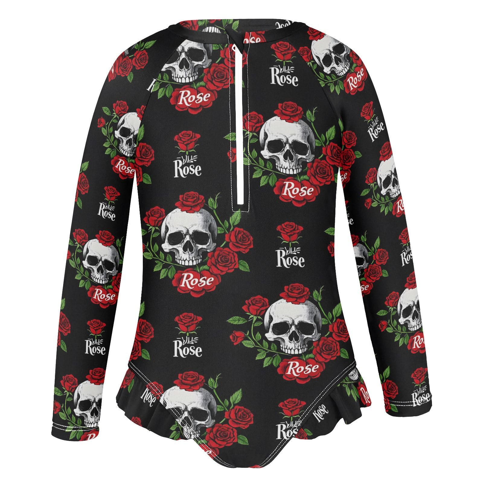 ALAZA Swimsuit for Girls Long Sleeve Rashguard Bathing Suit Skull Rose Quick Dry 4T