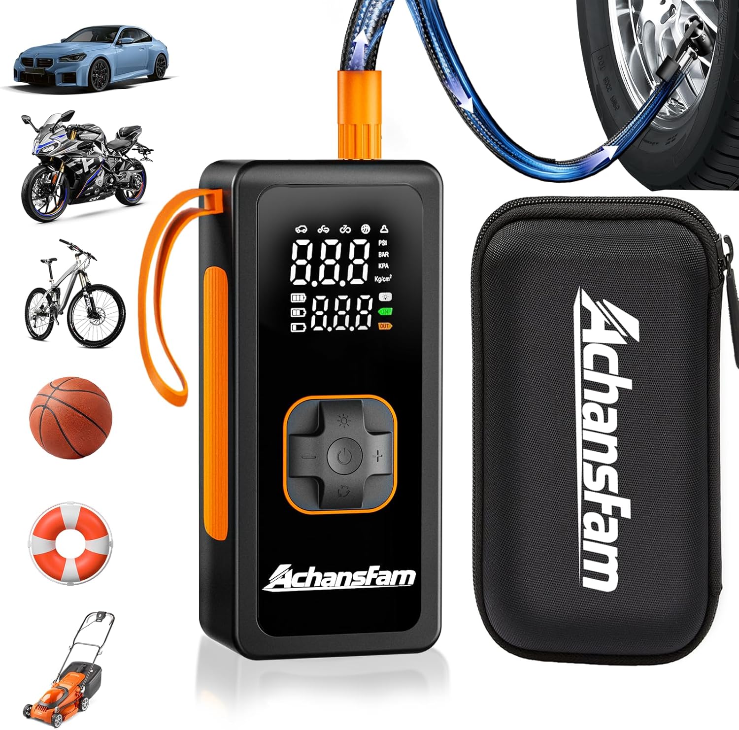 P9 Tire Inflator Portable Air Compressor, 150 PSI Cordless Bike Pump, Air Pump with LED Light Digital Pressure Gauge, Auto Shut-Off, for Car, Motorcycle, Bicycle, Balls, Car Accessories Black