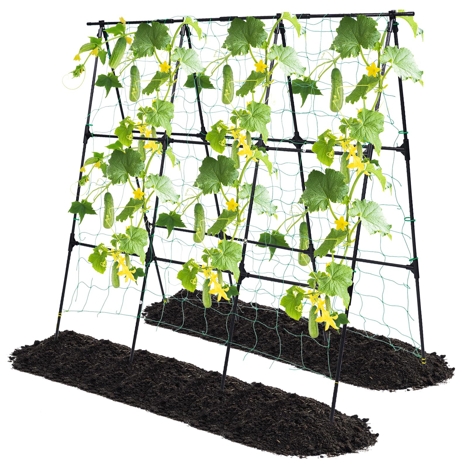 Garden Cucumber Trellis for Climbing Plants Outdoor, 50x48 inch A Frame Cucumber Trellis for Garden Raised Bed, Plant Support for Vegetable Vine Pea Bean, with Netting, Black