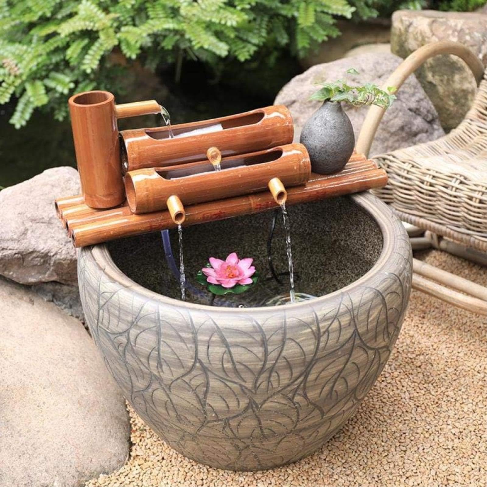 asdchZen Handmade Bamboo Fountain, Free Standing Bamboo Water Feature, Zen Garden Water Decor, Feng Shui Bamboo Fountain, Flowing Water Ornament, For Fish Tank, Flower Pot, Balcon,13.8in