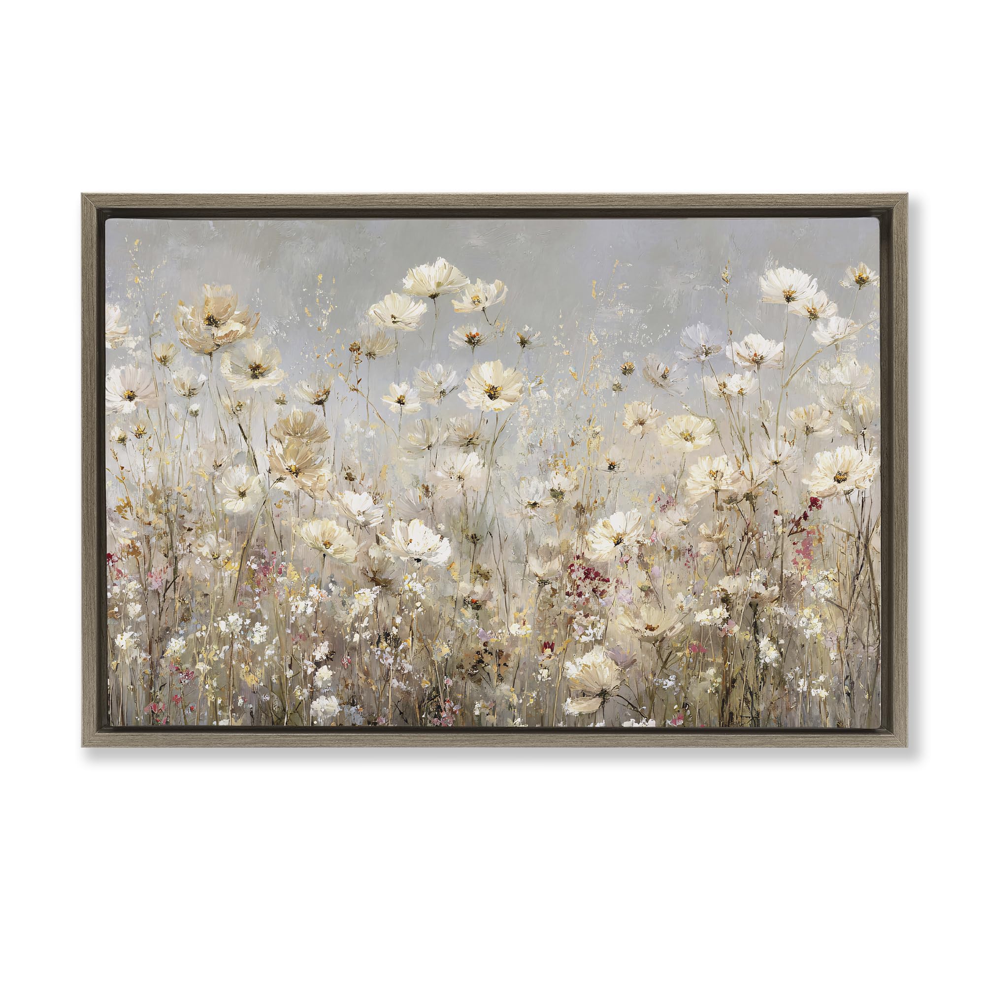 Stupell Industries White Daisy Meadow Field 'White Daisy Clusters Meadow'| Floating Frame Canvas Art