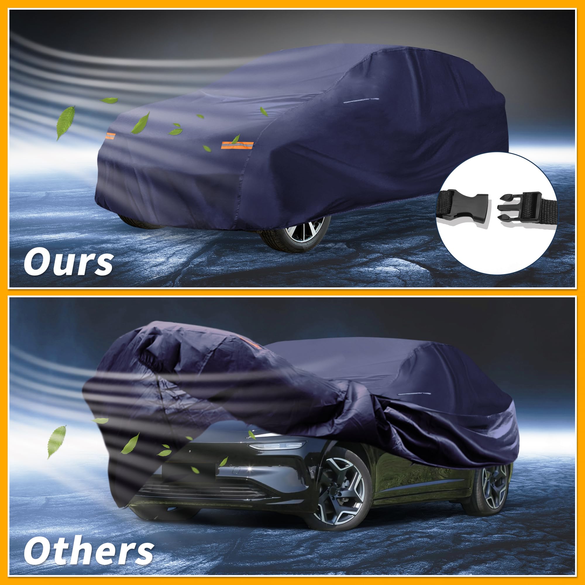Partuto Waterproof All-Weather Universal Car Cover with Right Side Zipper Mirror Pocket 190T-PU Navy Blue Fits for SUV — view 5