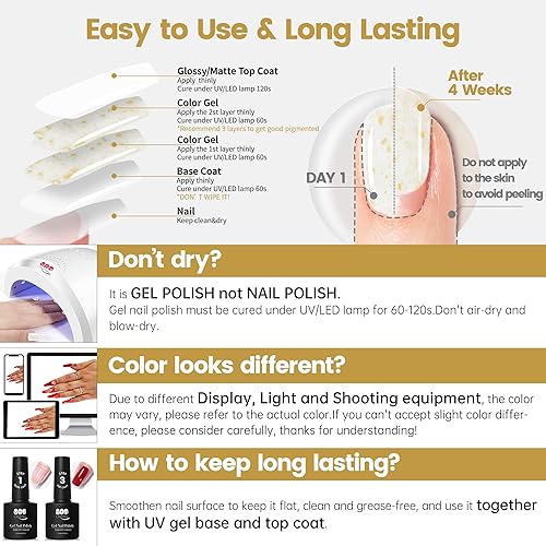 Miniatura 7 de YTD Likomey Esmalte de uñas en gel, 0.5 onzas líquidas, lámina de oro blanco lechoso, translúcido, neutro, escamas doradas, purpurina para salón de