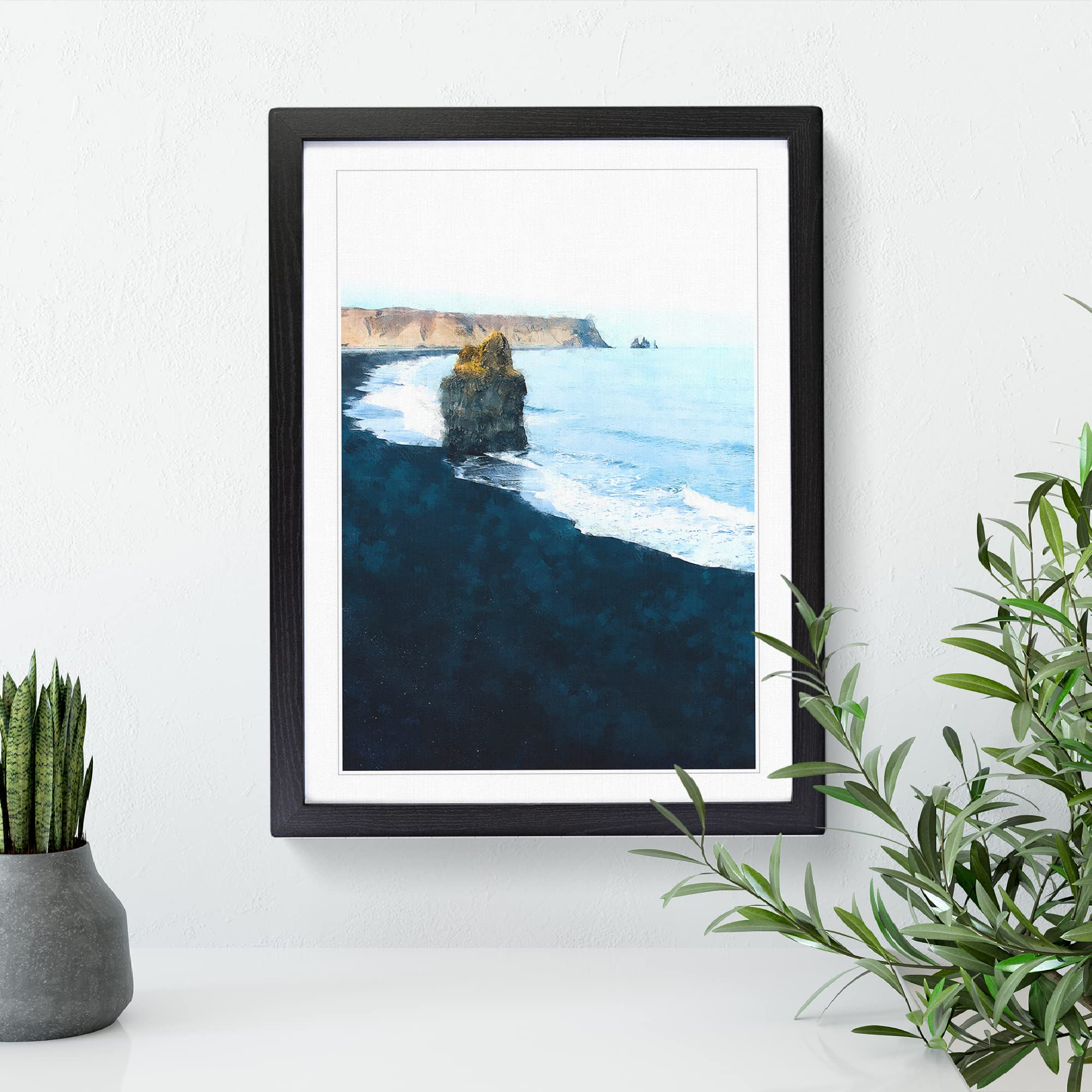 Black Sand Beach In Vik Iceland Painting Modern Framed Wall Art Print - Image 3