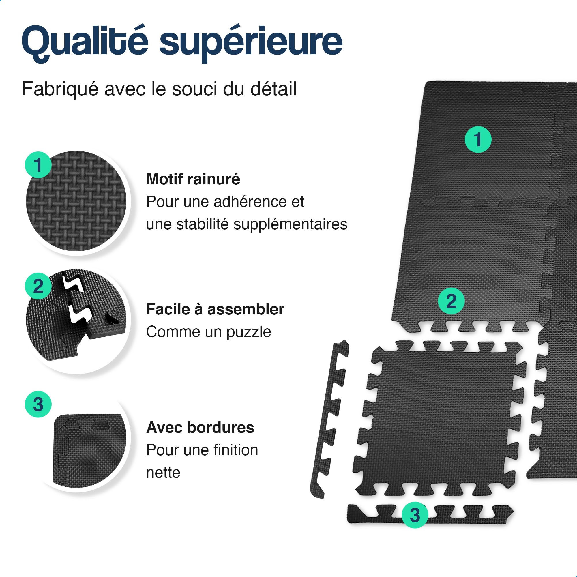 Hulser Tapis puzzle de fitness - 30 x 30 x 1 cm - Tapis de protection de sol pour salles de sport et maison - Pour appareils de fitness - d'entraînement
