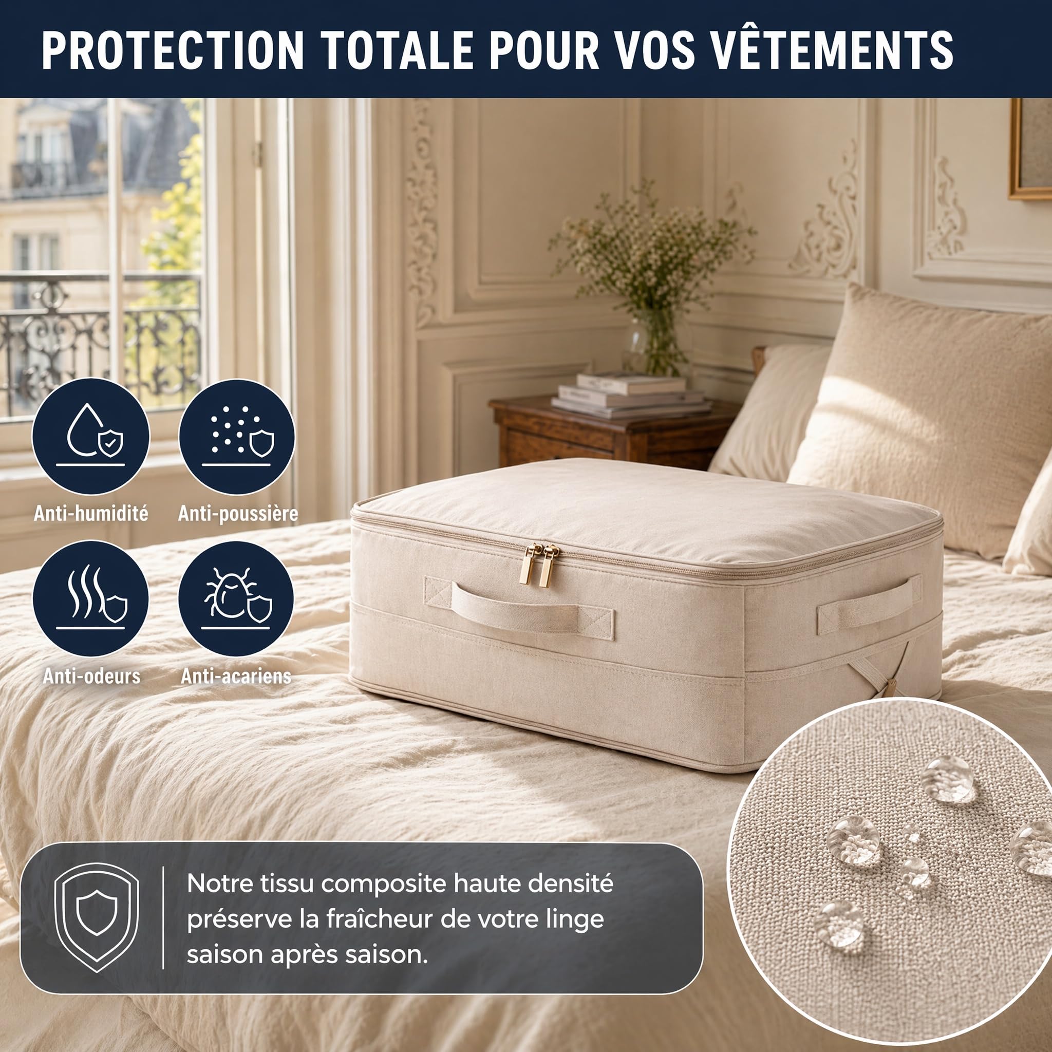 Sac de Compression Ultime sans Aspirateur, Gain de Place pour la Maison, Résistant à l’Humidité, Sac de Rangement sous Vide pour Couettes, Vêtements (BEIGE,SET-2)