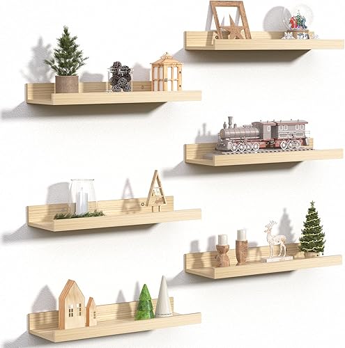Miniatura 17 de upsimples Estantes flotantes para pared, juego de 6 estantes de pared para almacenamiento decorativo, estante de madera montado en la pared para