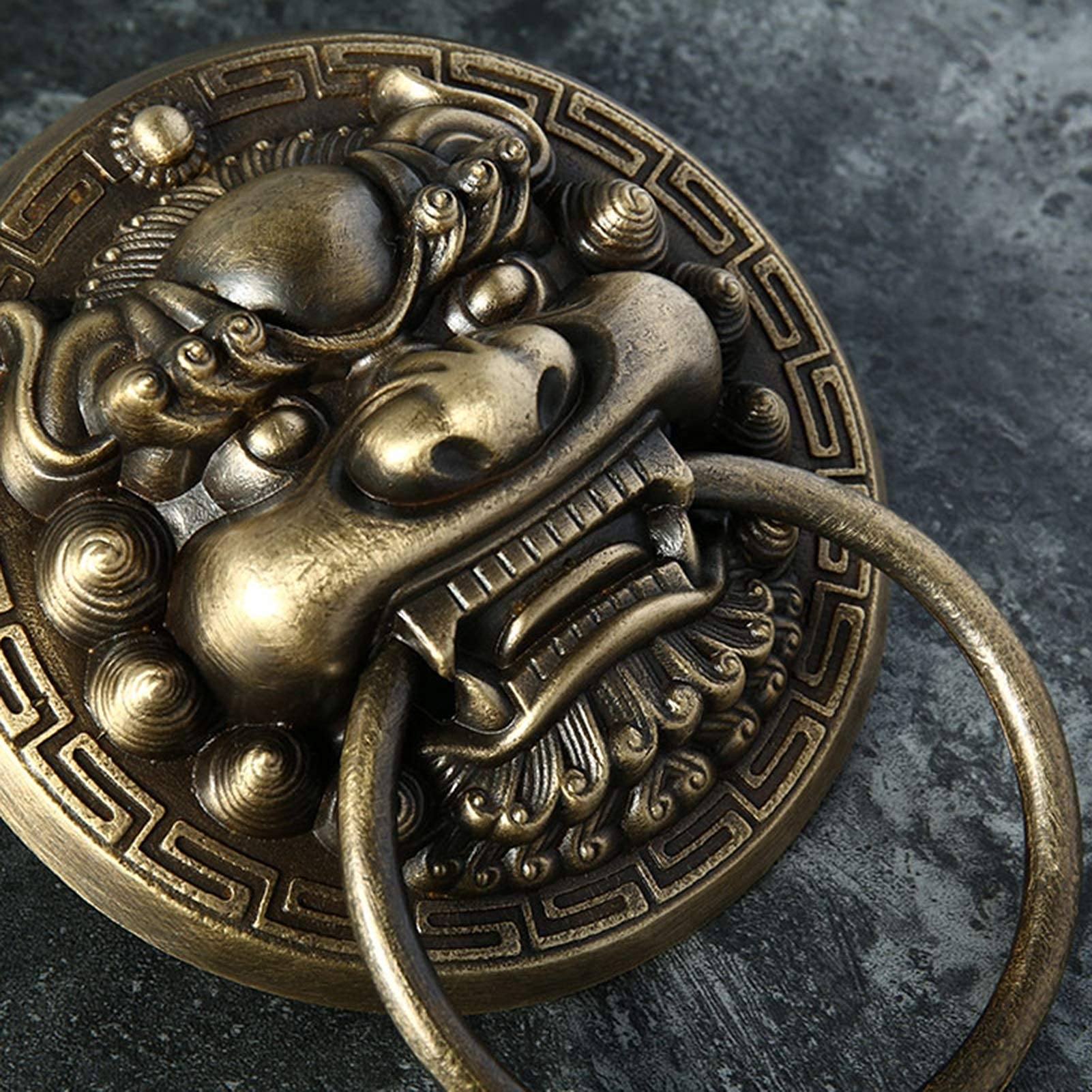 Kołatka do drzwi wejściowych, Kołatka do drzwi, Starożytna kołatka z głową lwa, mosiężna kołatka klamka ze śrubą, antyczne stare grube drewniane kołatki (Color : 14cm/5.5")