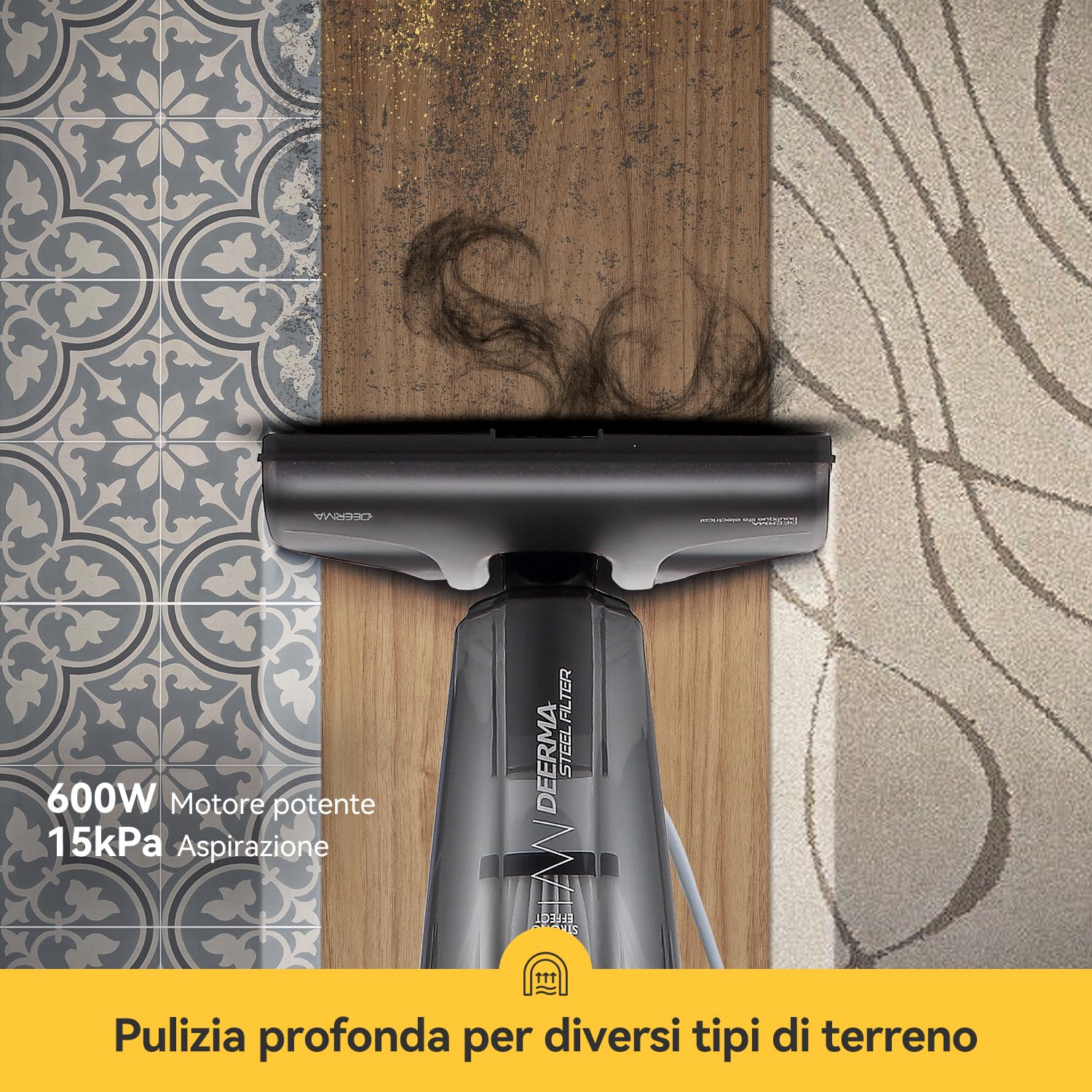 Deerma DEM-DX115C Aspirapolvere Senza Sacco 2 in 1, Ultraleggera con Filtro HEPA, 600W, Serbatoio da 1,2L, Ideale per Pavimenti Duri, Tappeti e Peli di Animali