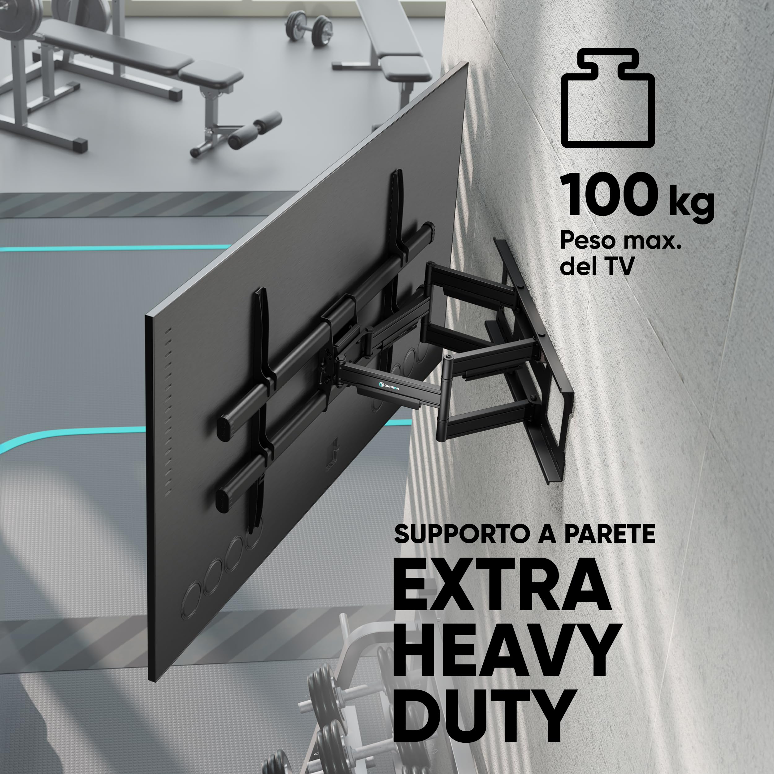 ONKRON Supporto TV Parete 42-120 Pollici fino a 100 kg, VESA 200x100-1000x600 mm, Staffa TV Girevole e Inclinabile, Braccio Porta Televisore Estensibile per Schermi di Grandi Dimensioni, Nero, M10-B