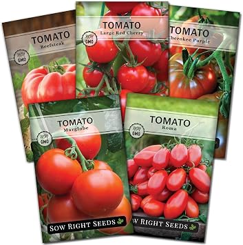 Sow Right Seeds - Classic Tomato Seed Collection for Planting Home Garden | With beefsteak, roma, cherry, and more varieties. Plant vibrant non-GMO heirloom tomatoes for outdoor vegetable gardening.