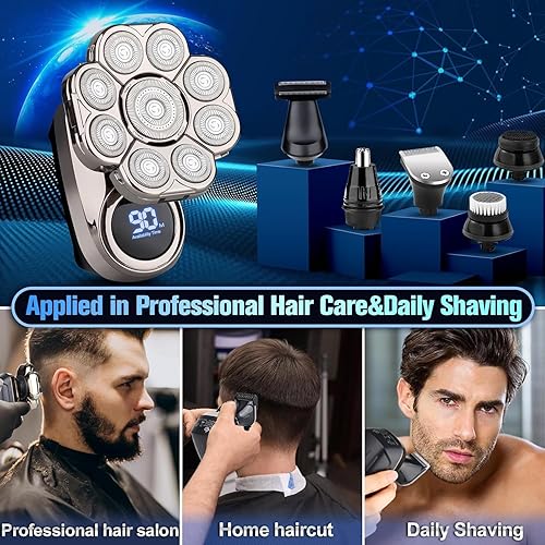 Miniatura 7 de Afeitadoras de cabeza 9D para hombres calvos, maquinilla de afeitar eléctrica para hombres para afeitarse rápidamente con pantalla LED, recargable