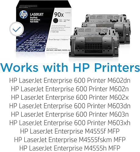 Miniatura 2 de HP Cartuchos de tóner negros de alto rendimiento 90X (paquete de 2) | Funciona con HP LaserJet Enterprise 600 M602, M603 Series, HP LaserJet