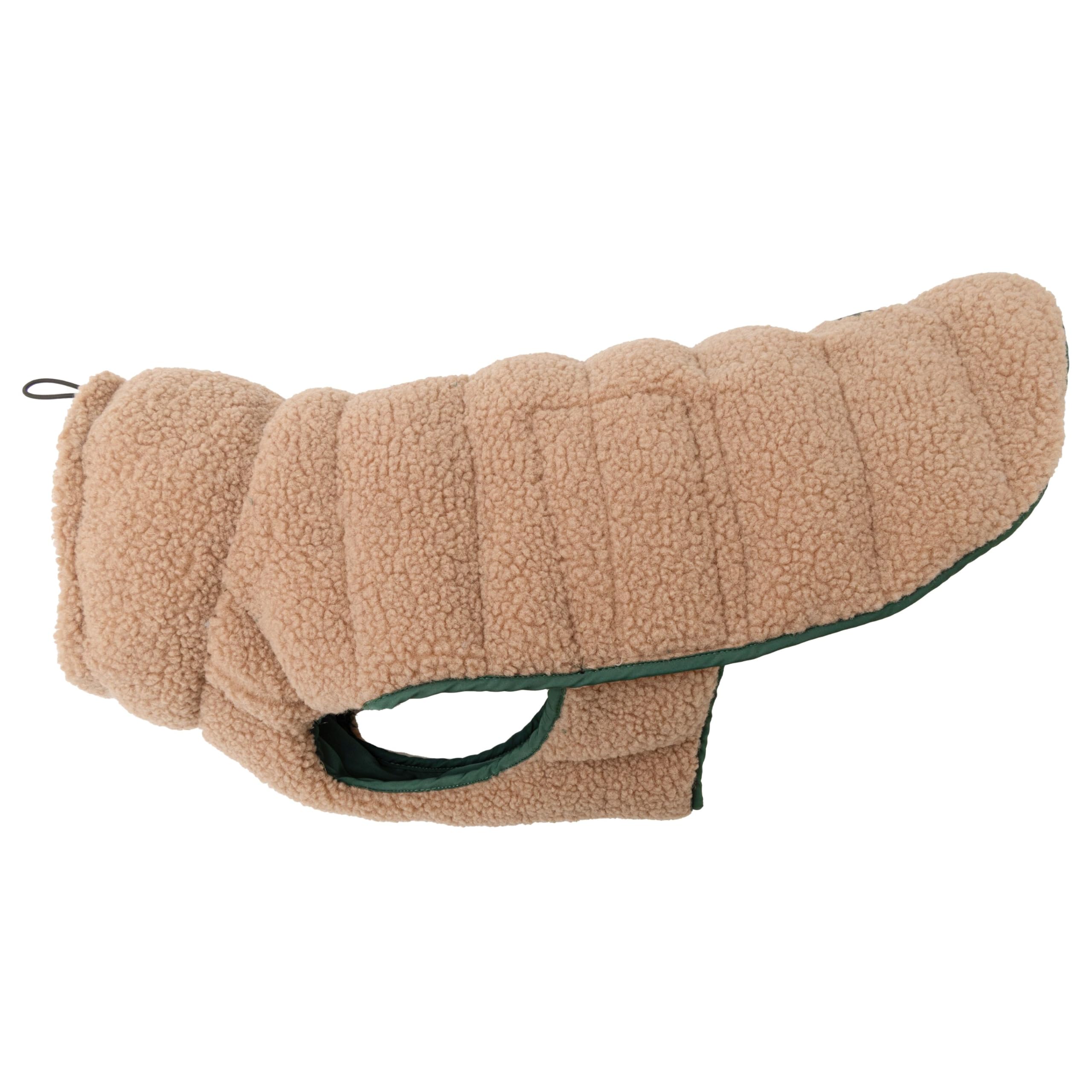 Hundemantel Beidseitig Tragbar, Puffer-Design – Cozy Sherpa Fell oder Moderne Puffer-Jacke - Wendbare Hundejacke, Hunde Wintermantel (Grün/Beige, 30)