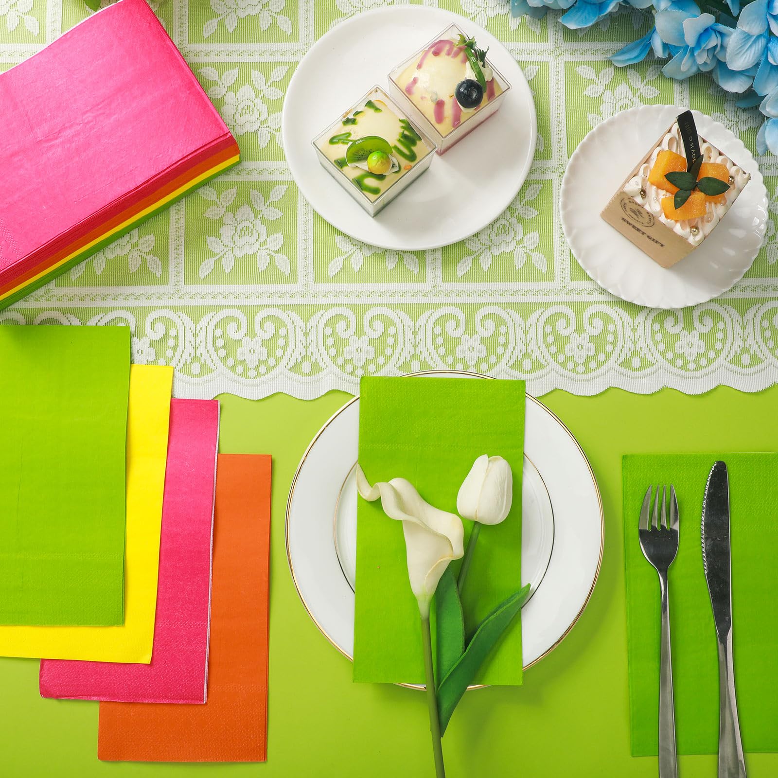 Engrowtic 100 servilletas desechables con tacto de lino, servilletas de papel de color neón, suaves, absorbentes, para otoño, toallas de mano de papel para baño, cocina, boda, fiesta de cumpleaños, 4