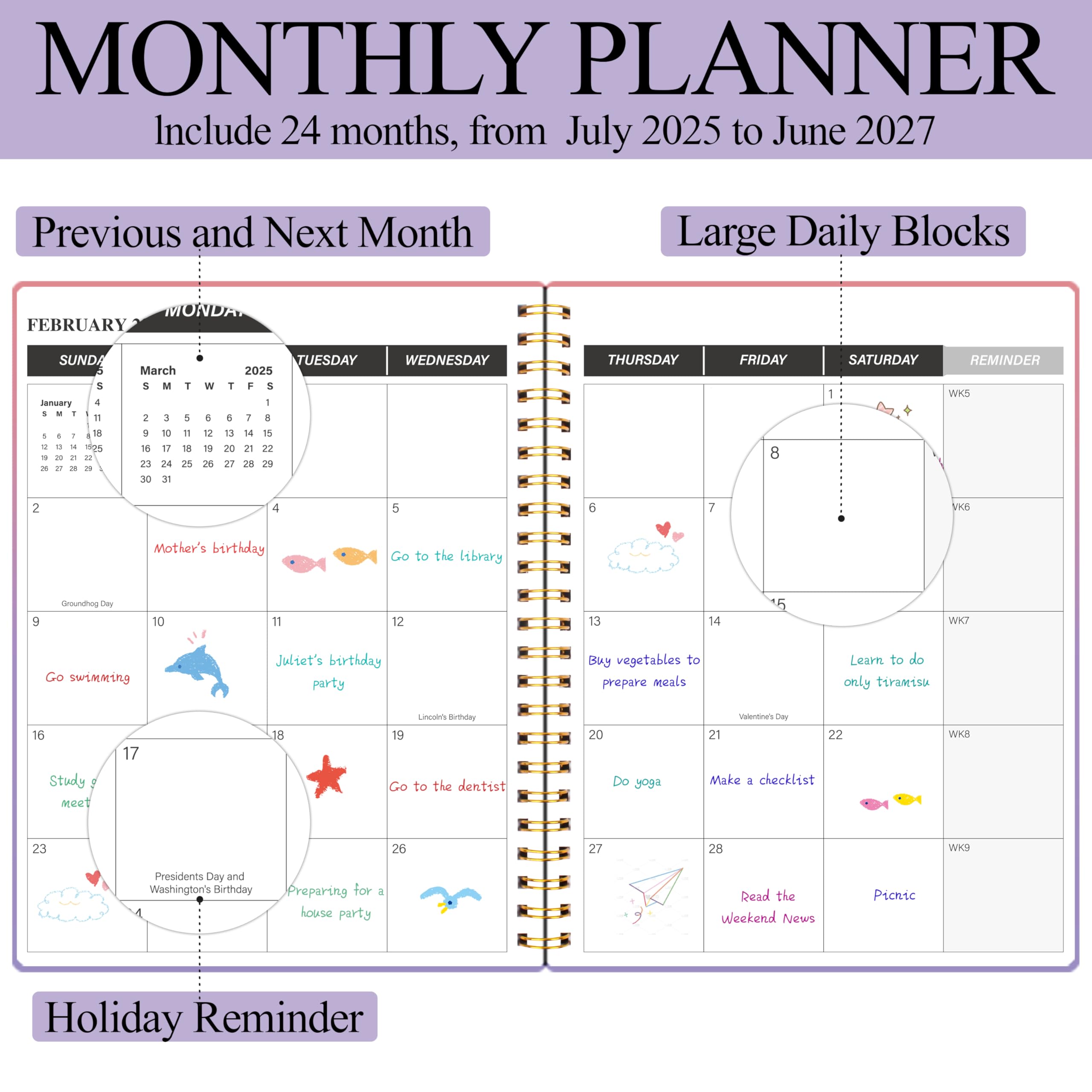 KMQOY Monthly Planner 2026, Monthly Calender Covering Jan 2026, Jun 2027, 18 Months Planner with Habit Tracker, 7.2" x 9.5" - Image 3
