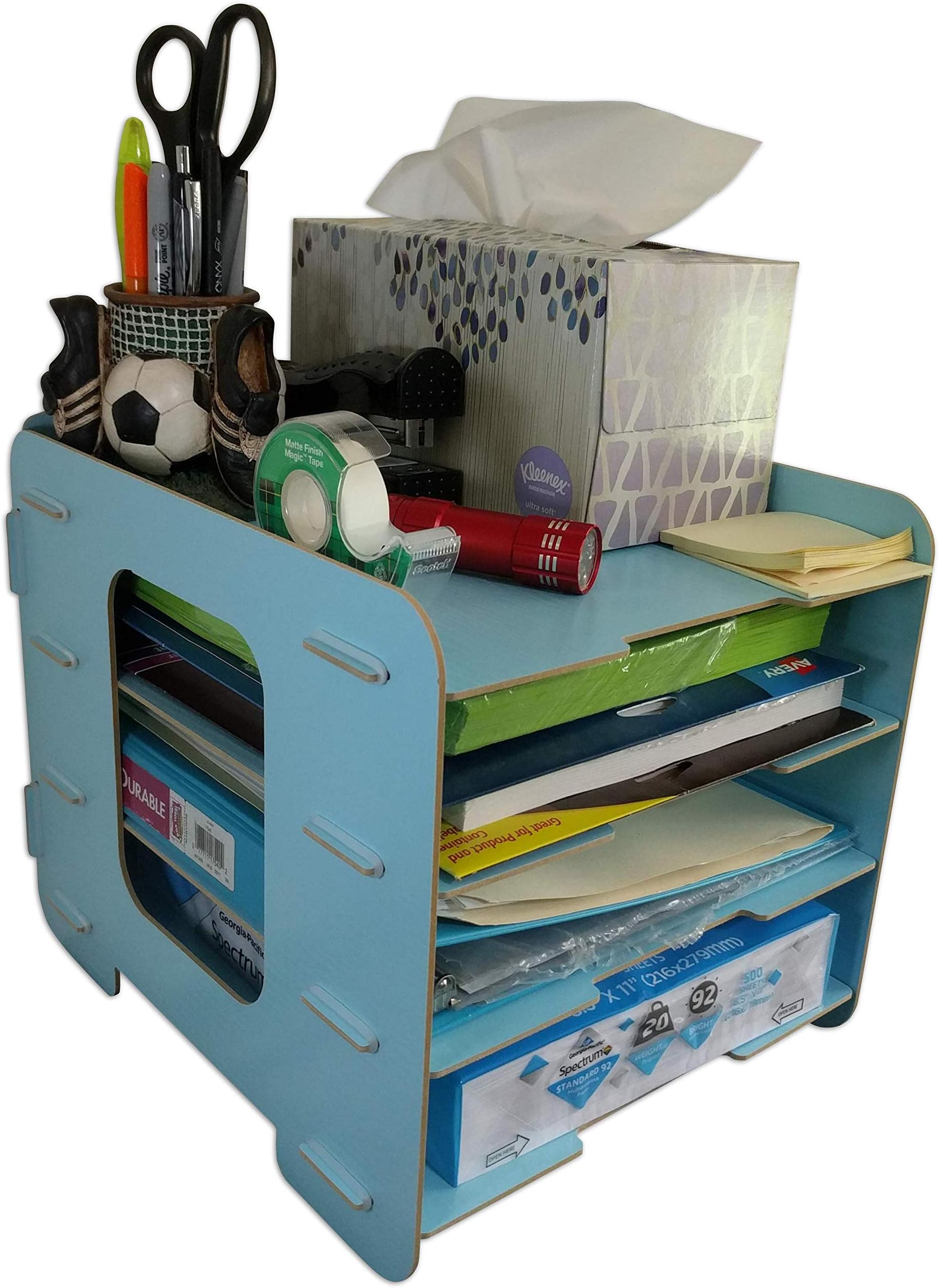 C&K Solutions Four Tier Desk Organizer Paper Storage, Desktop Office Organization Sorter, Light Blue