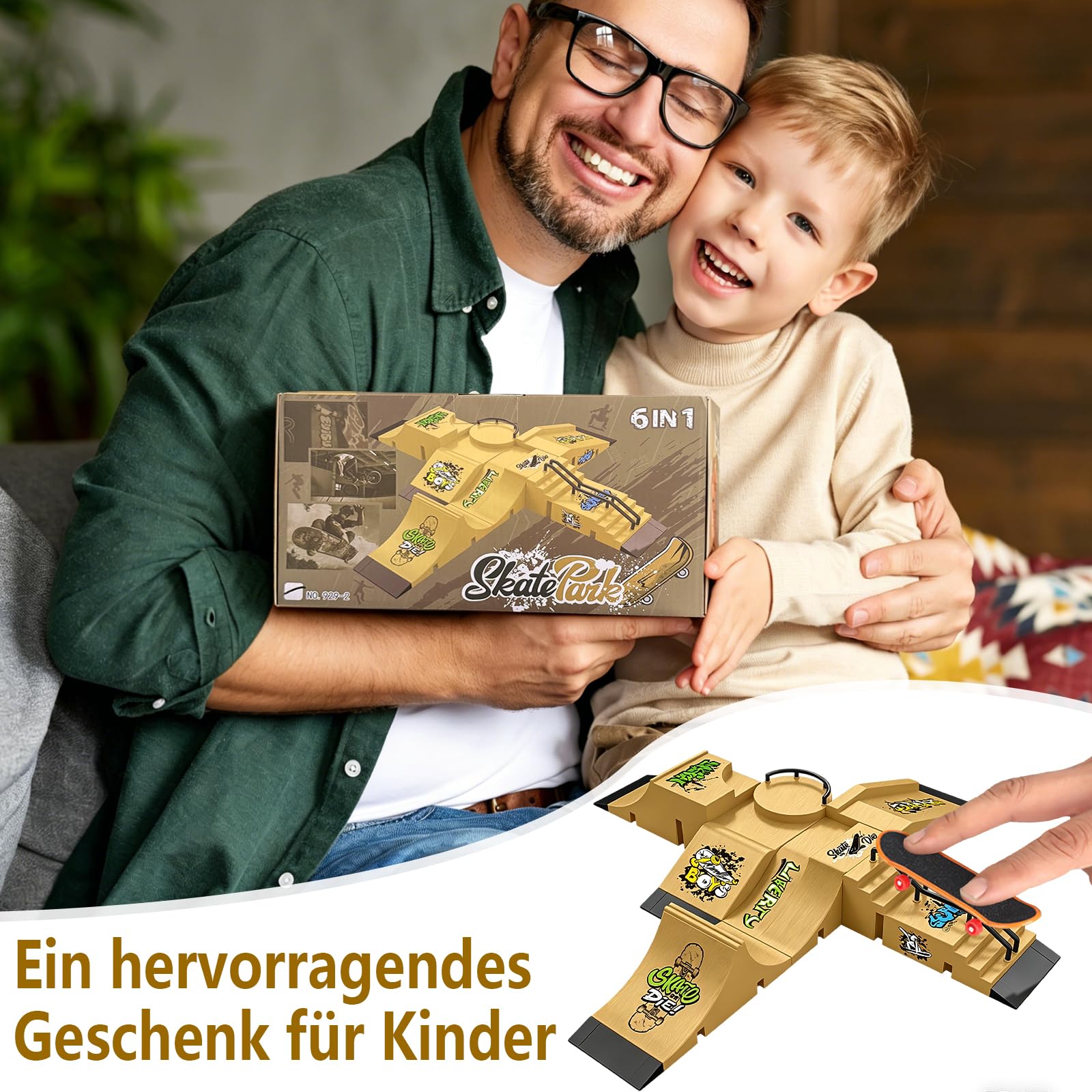 6-in-1-Finger Skateboard Park Set Enthält 6 Fingerboard Rampe Sowie 6 Mini-Finger-Skateboards und Eignet sich Ideal für Griffbrett-Liebhaber, als Kinderspielzeug oder als Übungsset für Anfänger