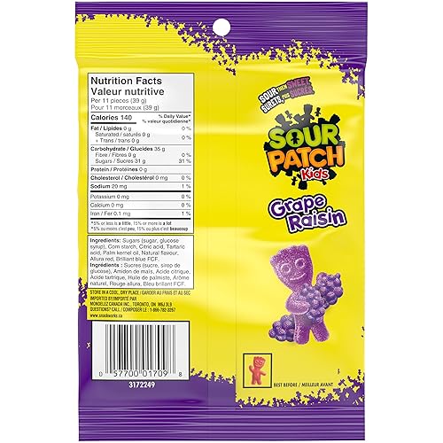 Miniatura 2 de Maynards Sour Patch Kids, sabor a uva 6.53 oz/6.5 onzas, importado de Canadá)