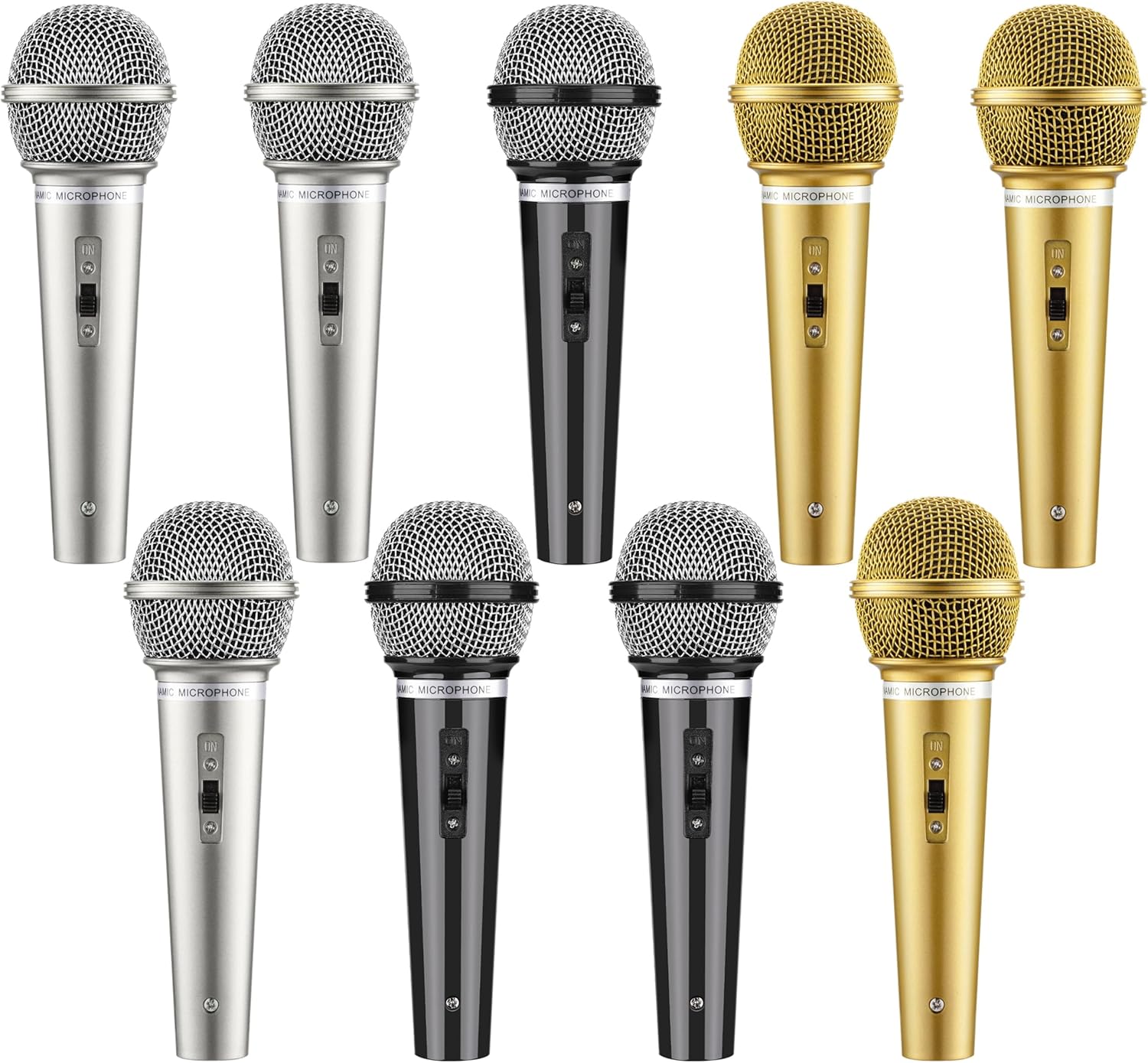 Facmogu 9PCS Multi-Colors Fake Microphone Prop Kit, Plastic Mic Prop Set for Karaoke Costume, Pretend Play Microphone for Party Halloween Cosplay Music Birthday Favors