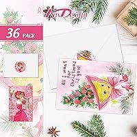 Vista 2 de AnyDesign 36Pcs Christmas Greeting Cards 12 Designs Vintage Pink Note Cards with White Envelopes and Adhesive Stickers Xmas Blank Gift Card for