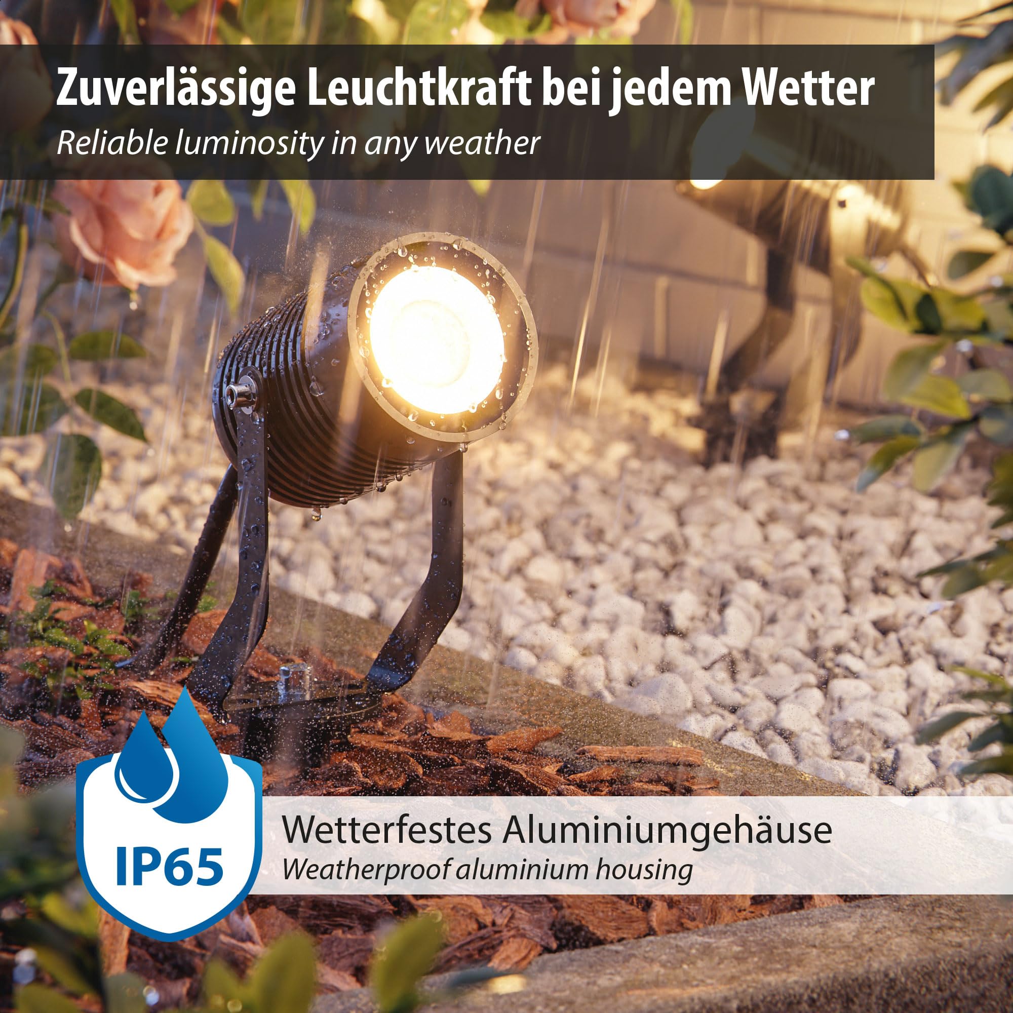 ledscom.de 4x Gartenstrahler SHINGA für außen, IP65, Stecker, schwarz, 1x GU10 max. 15W