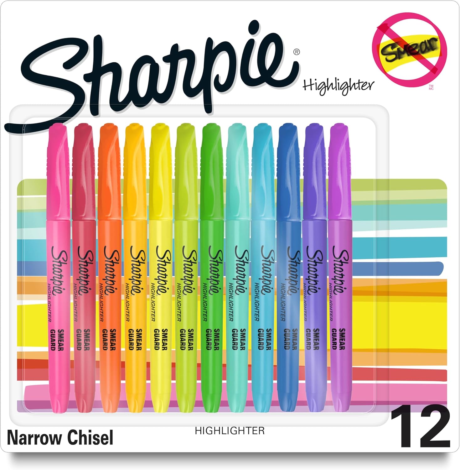 Sharpie Pocket Highlighters, Chisel Tip, Quick Dry, Assorted Fluorescent Colors, 12 Count - For Studying, Note-Taking, School, College, Office, Student &amp; Teacher Supplies