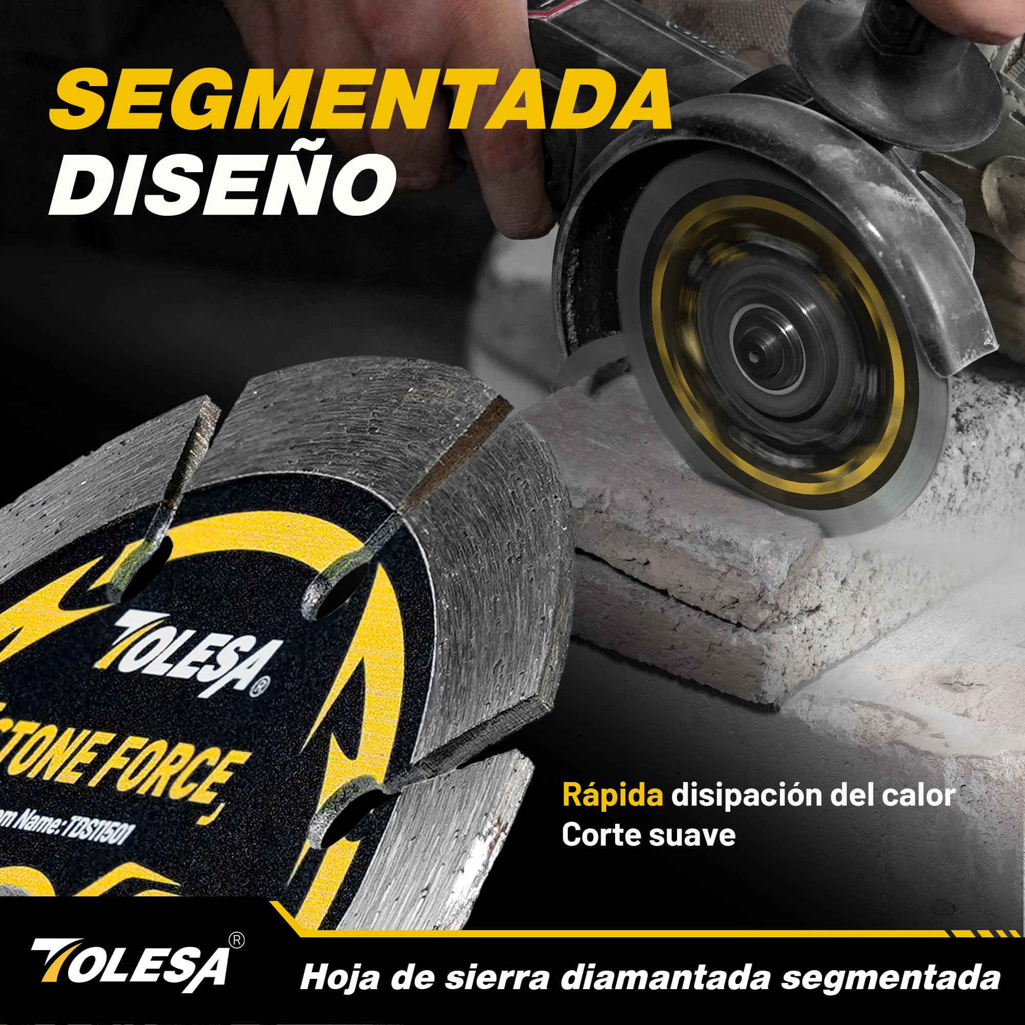 TOLESA Disco Diamantado 125 mm Segmentado para Amoladora, Para Cortar Hormigón, Piedra, Ladrillo y Mampostería, Orificio 22,23 mm con Adaptadores 20/16 mm, Corte Rápido (Paquete de 3)