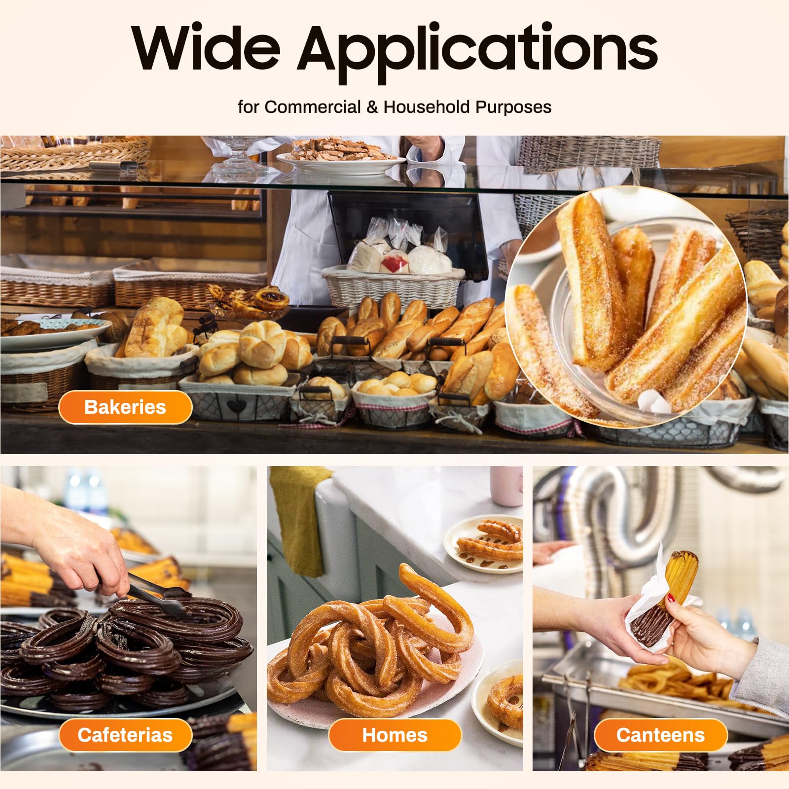 Commercial Churro Maker 5L Manual Churrera Machine Stainless Vertical Spanish Donuts Churrera Churros Machine w/6 Dies for Home Bakeries Cafeterias Western Restaurants Canteens Snack Streets