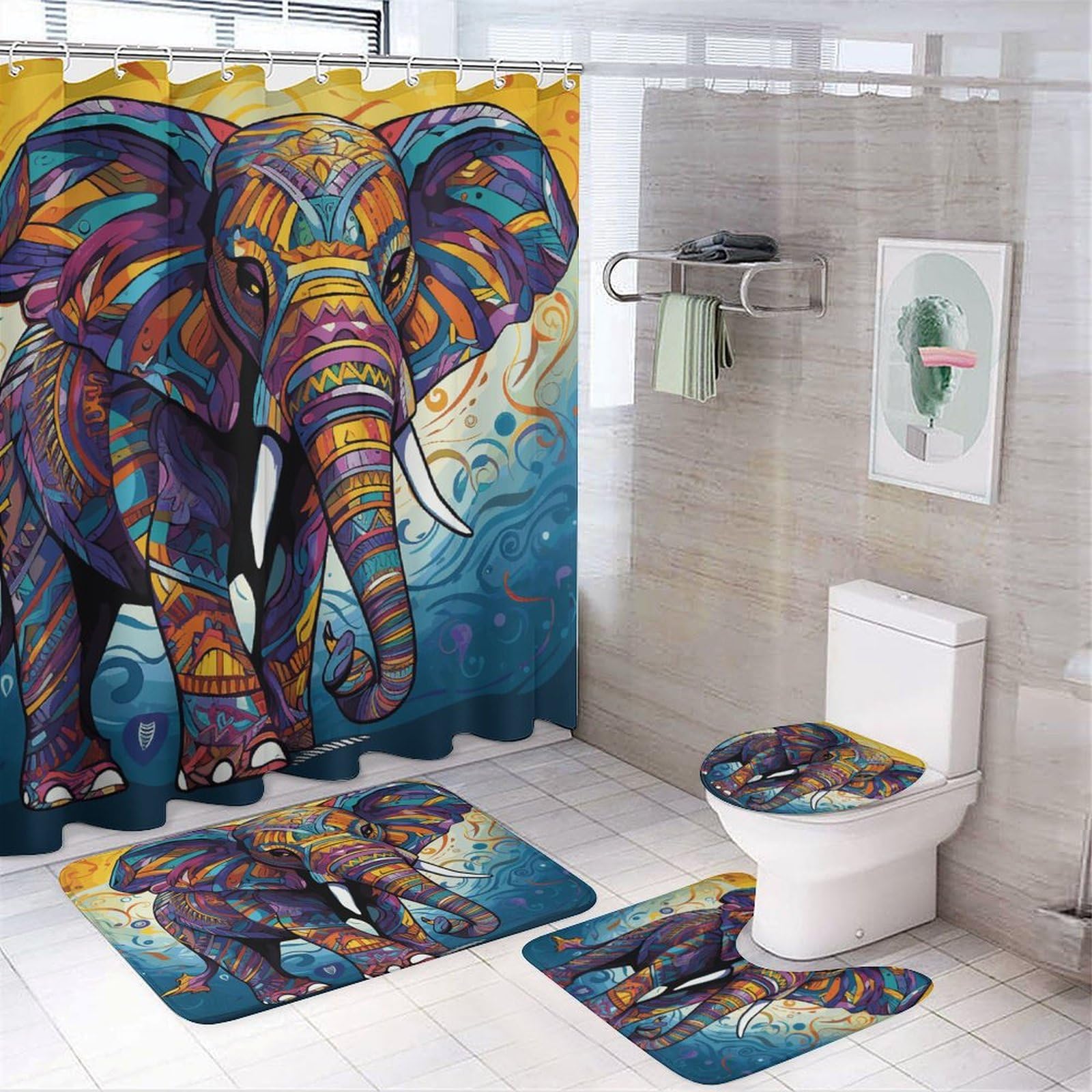 Rideaux de douche avec tapis antidérapant pour sécuriser le sol