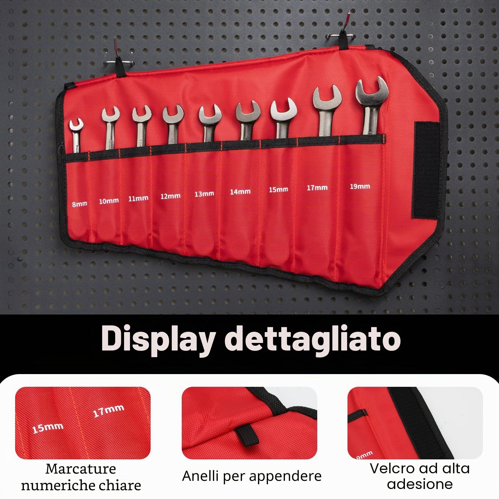Shall Set di chiavi a cricchetto da 9 pezzi da 8-19 mm (8, 10, 11, 12, 13, 14, 15, 17, 19 mm), chiavi combinate a 72 denti, acciaio al cromo vanadio con finitura antiruggine e custodia per