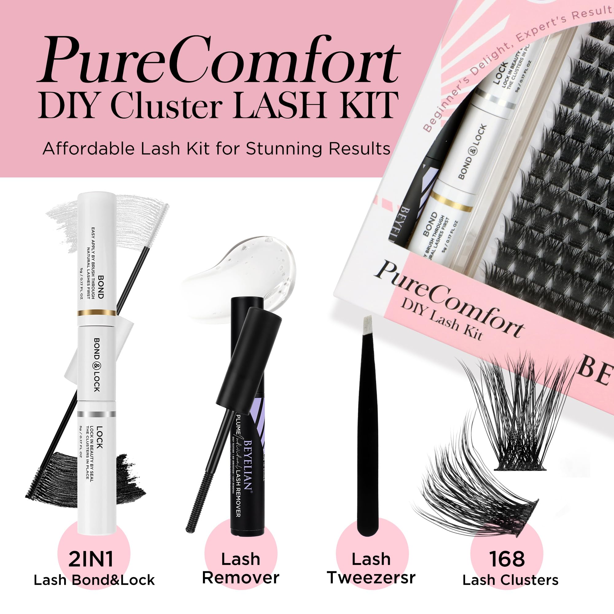BEYELIAN Lash Extension Kit Lash Extension Clusters 168 Pcs D Curl Lash Clusters Thick Cluster Lashes Extensions Super Thin Band & Soft Lashes Reusable 9-16mm MIX (56D) - Image 4