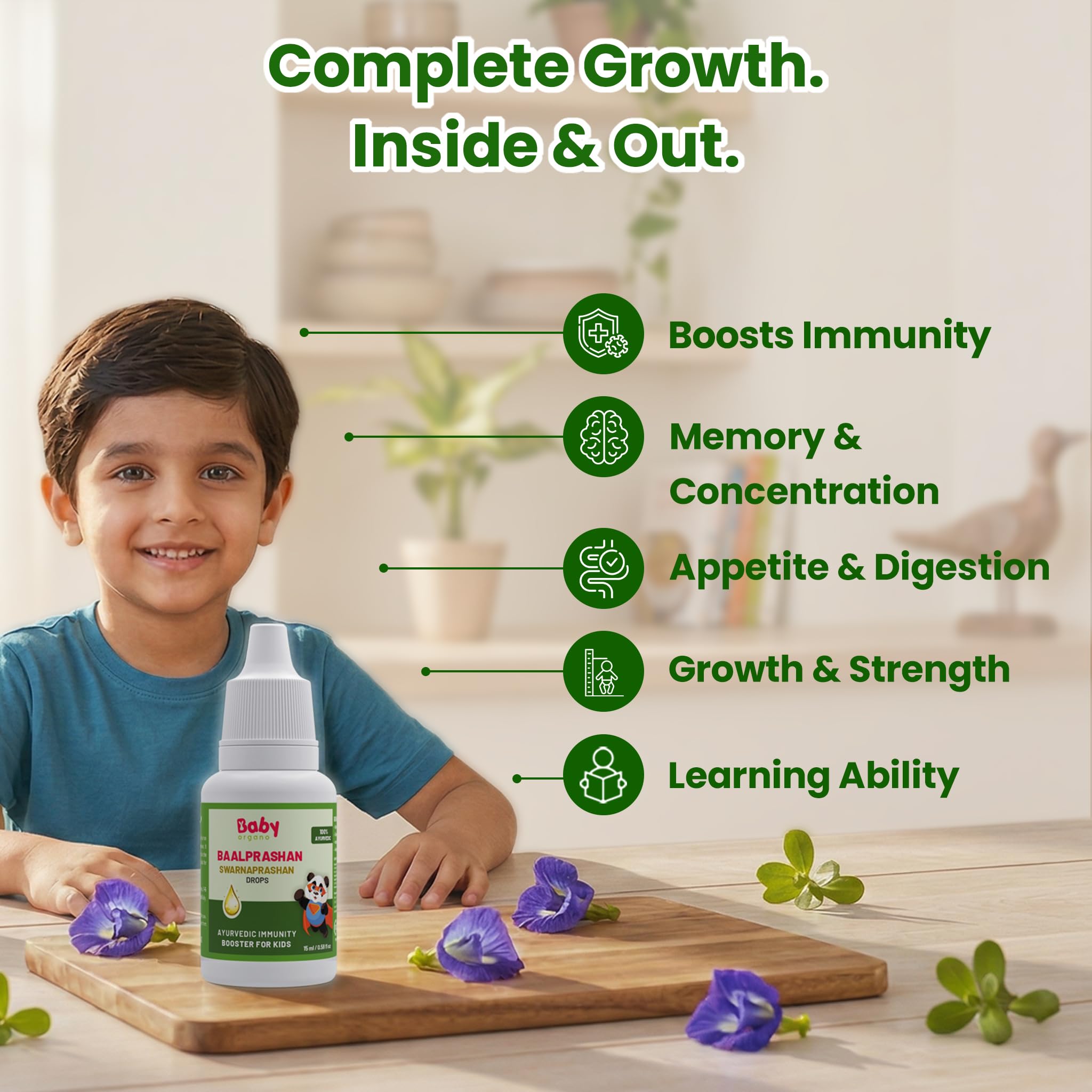 BabyOrgano Swarnaprashan Drops for Kids | Clinically Tested & Lab Certified for Purity | 24 Carat Gold Suvarnaprashan with Swarna Bhasma & Honey | Immunity, Brain & Memory | 0-15 Yrs, 15ml Pack of 1 1