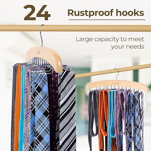 Miniatura 3 de Percha para corbata para armario Ohuhu 2 paquetes de 24 ganchos plegables para hombres, organizador de corbatas de madera, ahorro de espacio,