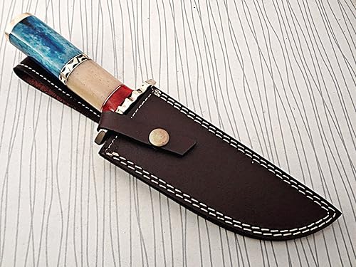 Miniatura 6 de Cuchillo de caza de acero de Damasco de 11.5 pulgadas con gancho de intestino largo, forjado a mano, patrón de torsión de acero de Damasco, hueso de