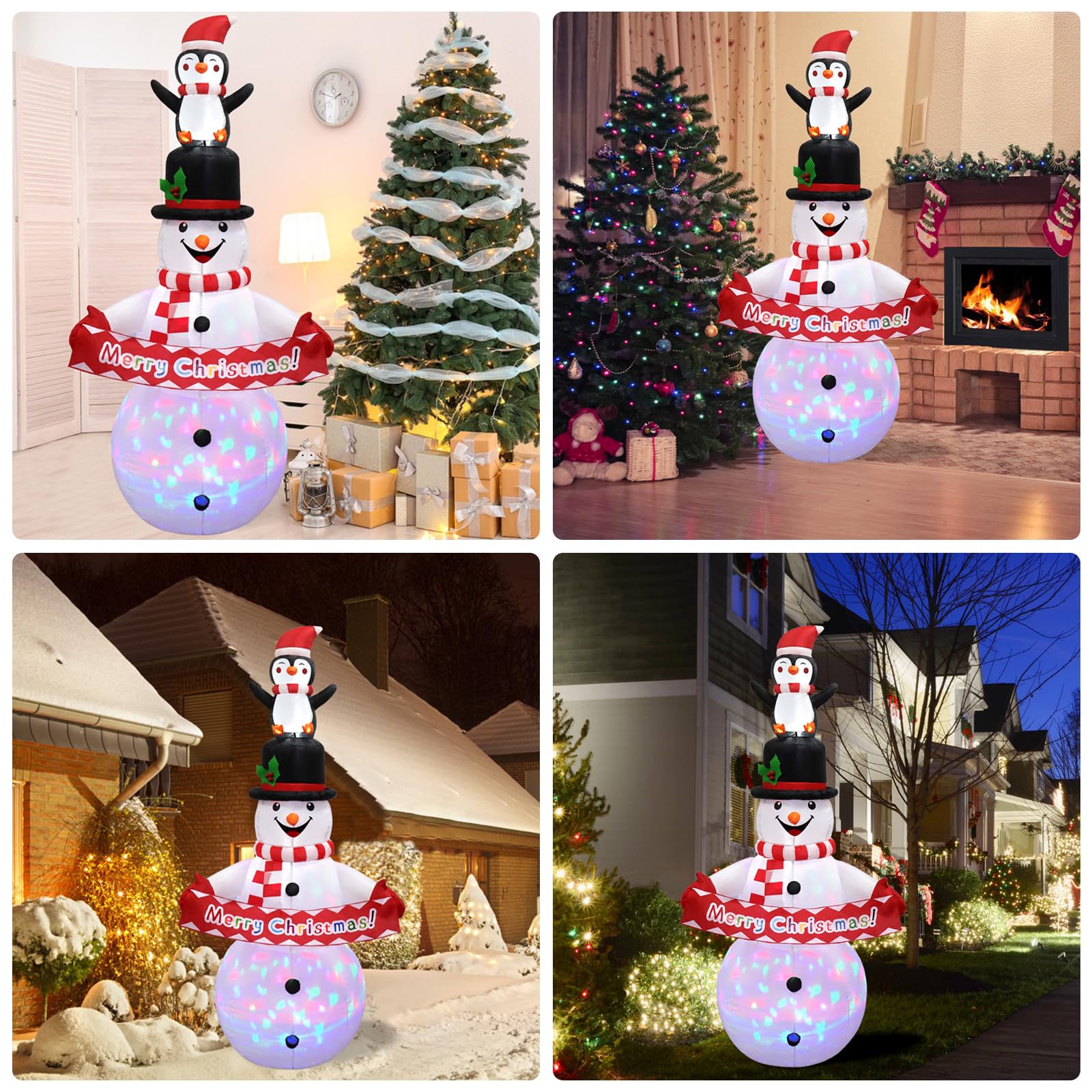 LOMOHOO Aufblasbarer Schneemann-Dekoration, aufblasbarer Schneemann-Pinguine mit eingebauten rotierenden bunten LED-Lichtern, Outdoor-Weihnachtsdekoration für Hof, Garten, Rasen, Veranda, Urlaub