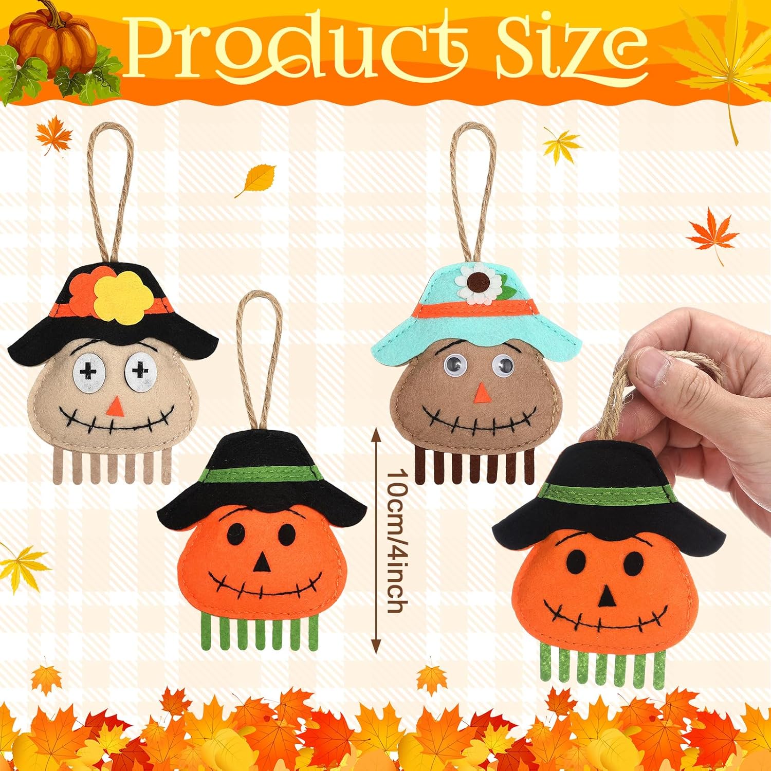 12 Pcs Thanksgiving Tree Ornaments 3.9 Inch Fall Felt Scarecrow Ornaments Fall Harvest Hanging Decorations for Tree Outside Porch Garden Home Yard Thanksgiving Decor - Image 2