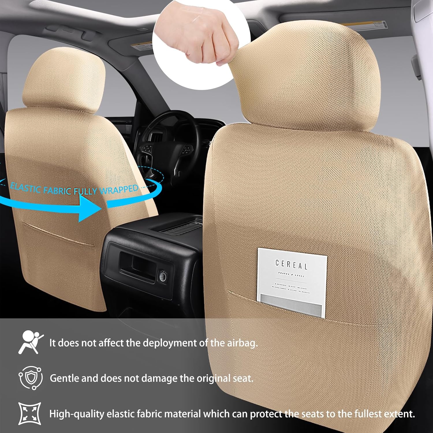 NS YOLO Leather Car Seat Covers,Universal Fit for Most Cars,SUVs and Sedans,Waterproof Luxury Leatherette Cushions, 5 Seats Protectors (Beige, Full Set-5 Seats(Front and Rear))