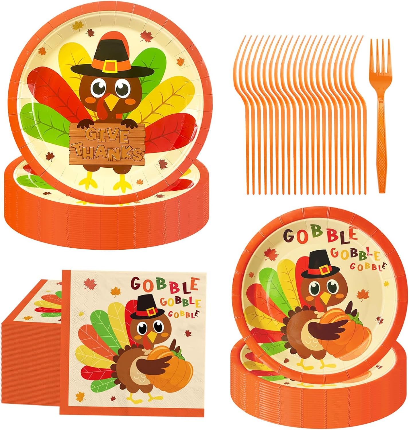 YQUQWN 96 PCS Thanksgiving Turkey Paper Plates and Napkins Set Turkey Party Supplies Thanksgiving Disposable Tableware Set for Fall Party Decoration Supplies Gift Serve 24