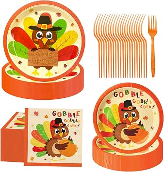 YQUQWN 96 PCS Thanksgiving Turkey Paper Plates and Napkins Set Turkey Party Supplies Thanksgiving Disposable Tableware Set for Fall Party Decoration Supplies Gift Serve 24