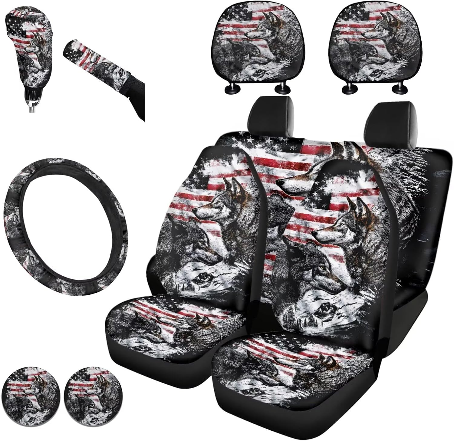 KEIAHUAN Purple Dragon Car Seat Cover Set with Car Headrest Covers for Women Steering Wheel Cover Cup Coaster Handbrake Cover + Gear Shift Knob Cover for SUV Truck Vans Sedans