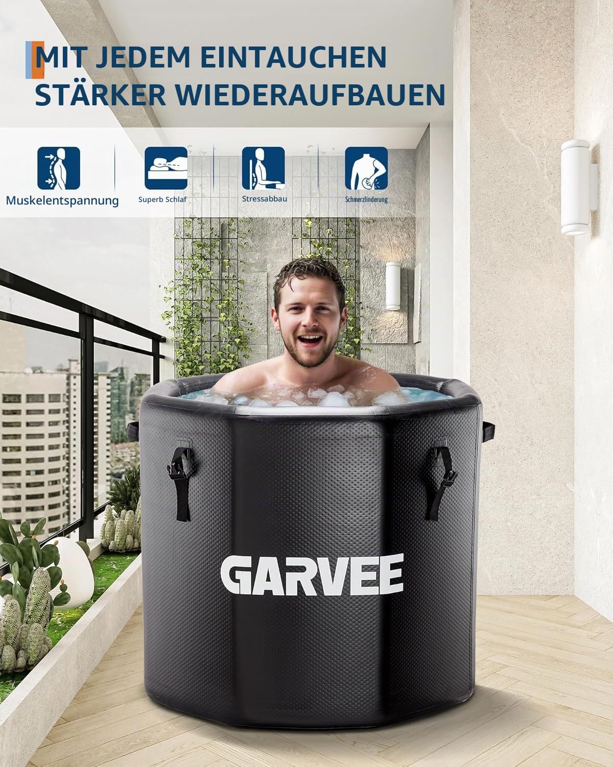 Garvee Eisbadewanne 2XL 704L, Aufblasbare Eistonne mit Isolierdeckel | Chiller-kompatibel, Living Pool Tragbares Kältebad für Sportler zur Muskelregeneration, Indoor & Outdoor, 100 x 100 x 90 cm