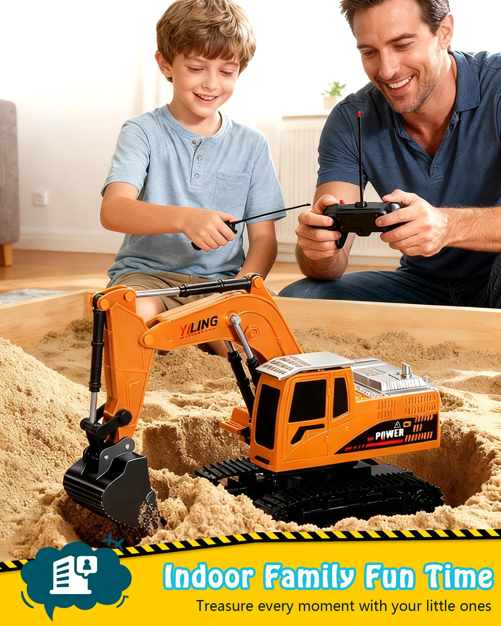 Pelleteuse Télécommandée pour Enfants 3-9 Ans, Engin de Chantier RC 2,4 GHz avec Lumière & Son, Jouet Pelleteuse Durable pour Intérieur & Extérieur