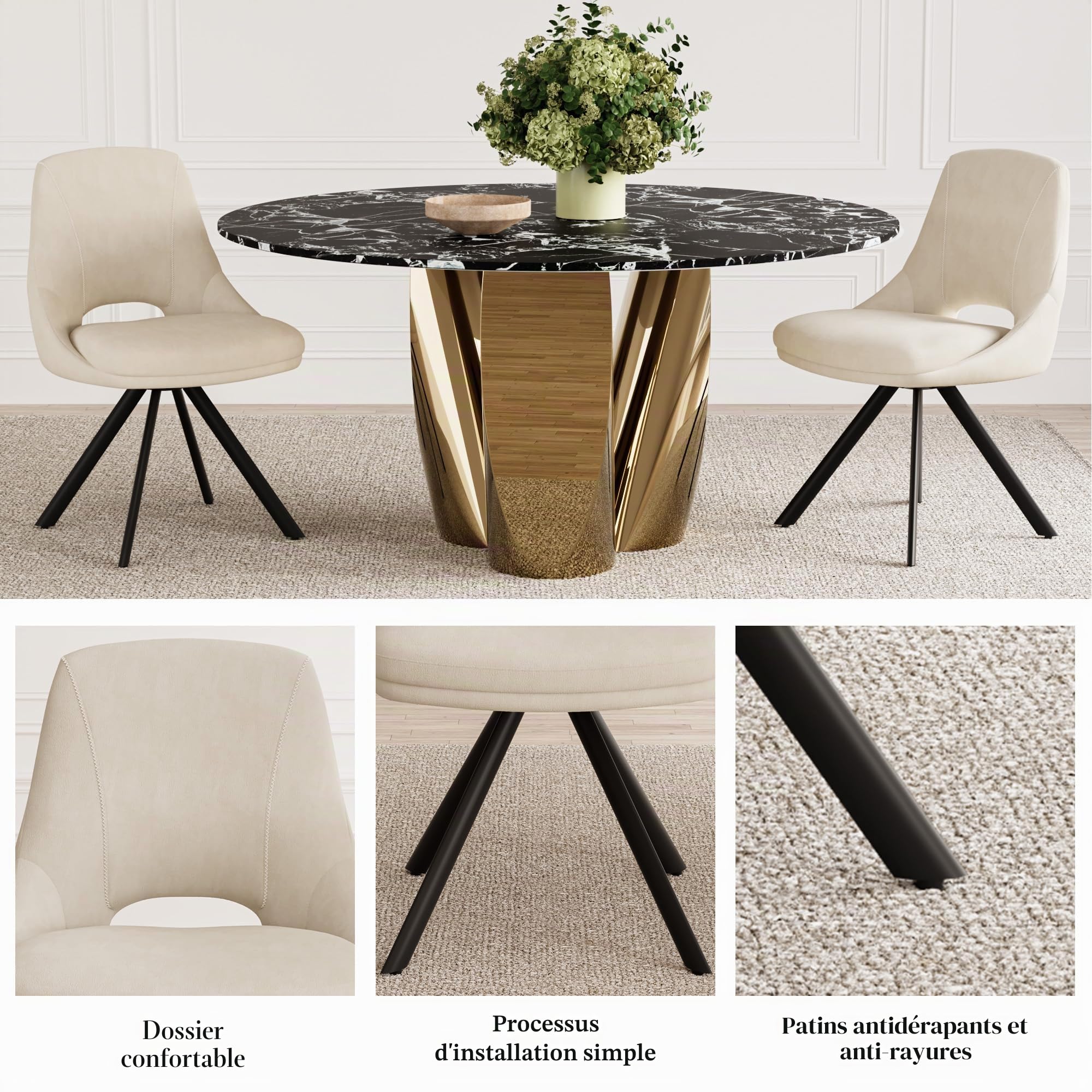 JIEXI Lot de 4 chaises de salle à manger - Chaises exclusives pour salon, cuisine, rembourrées, modernes, robustes, de qualité supérieure, ergonomiques et au look design (beige 4 chaises)