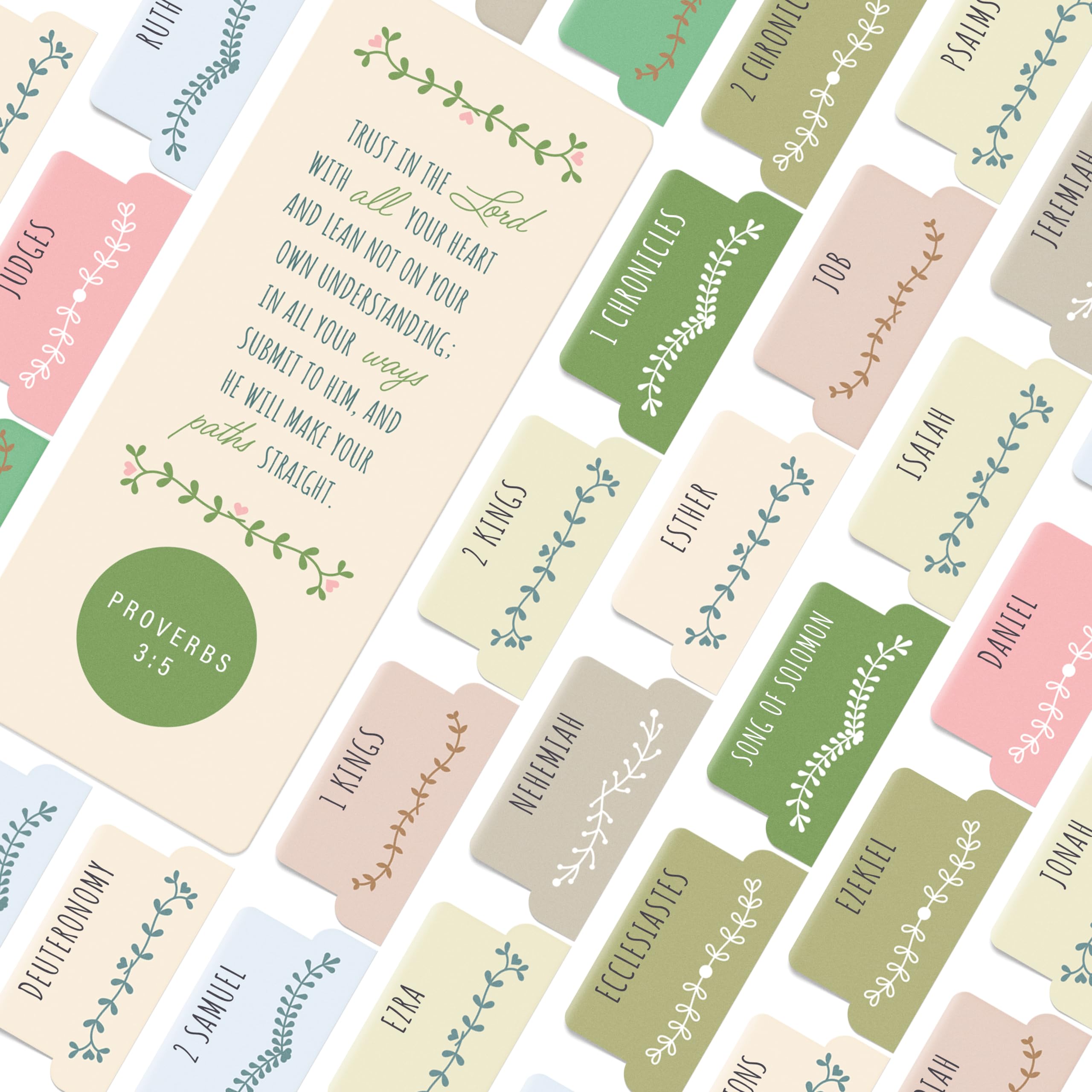 Green, Blue & Pink Bible Book Tabs, 100 Soft-Touch, Laminated Bible Tabs for Jesus Bible, Bible Accessories, Protestant & Catholic Bible Tabs, Bible
