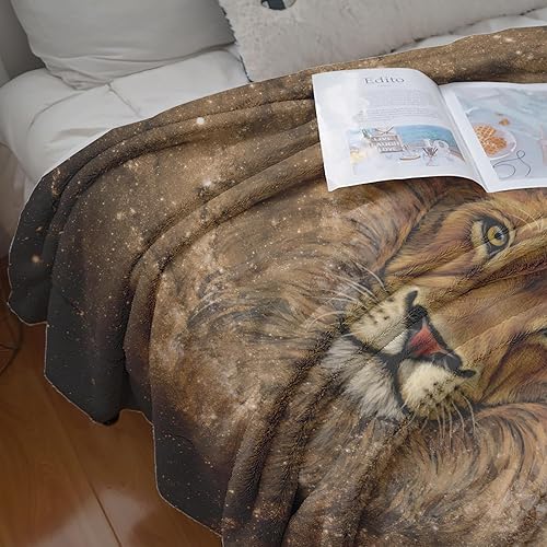 Miniatura 6 de Manta de vellón de 80 x 60 pulgadas, suave, acogedora y cálida manta de franela de felpa de tigre blanco siberiano bajo la noche estrellada azul,